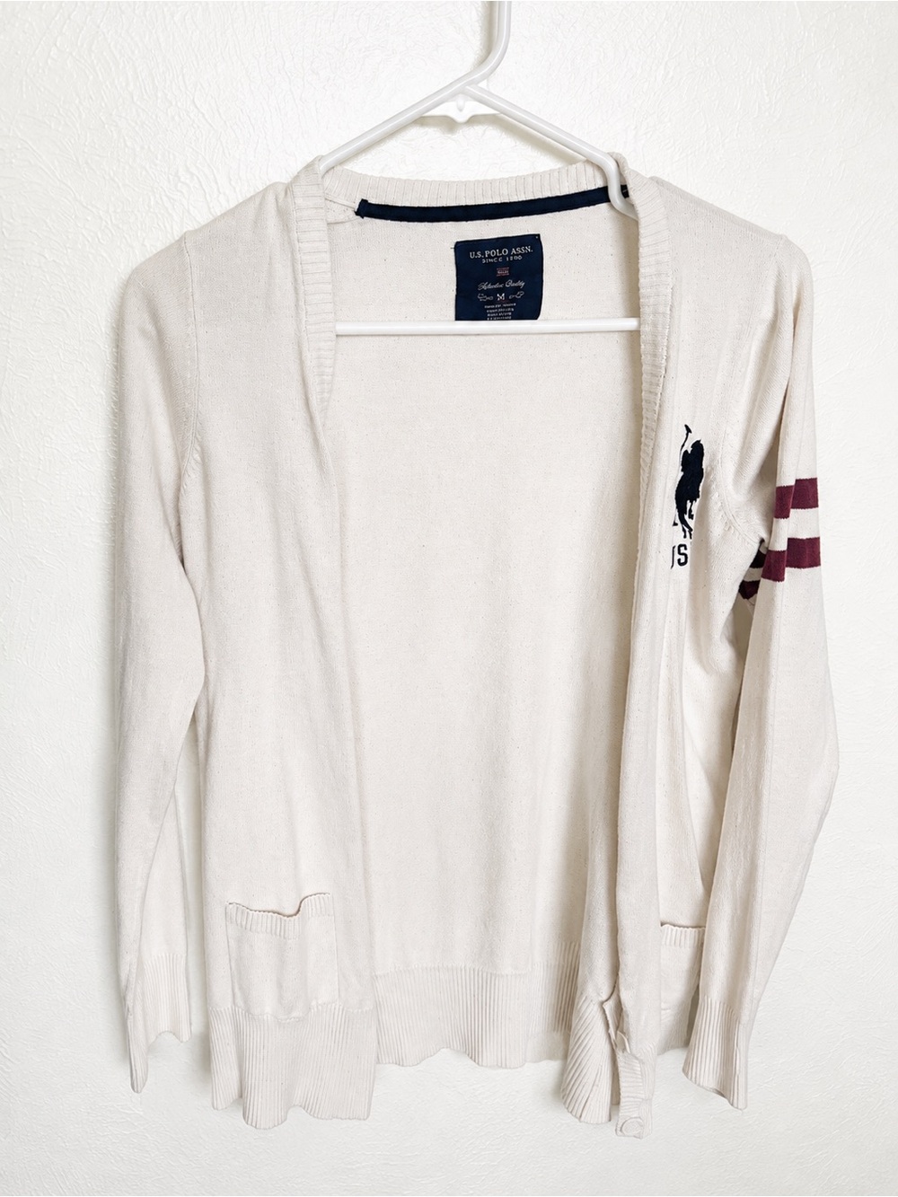 U.S. Polo Assn. Cream Cardigan with Navy Logo